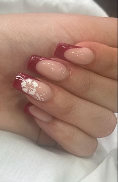 Cute Basic Nail Designs, Gel Nail Designs Red, Matching Summer Nails, Hibiscus Nail Design, Korean Nails Jelly, Gel Extensions Nails, Nail Inspo Natural Nails, Cute Nails Almond, Fall Nails Gel