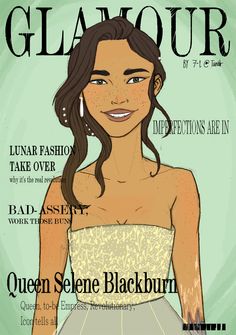 the cover of glamour magazine featuring a woman in a white dress with her hair pulled back