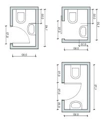 four bathroom drawings showing the measurements for each toilet and sink, along with an adjacent shower stall