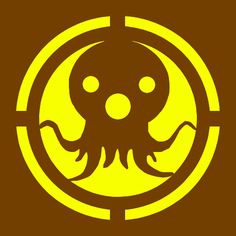 an octopus in a yellow circle on a brown background