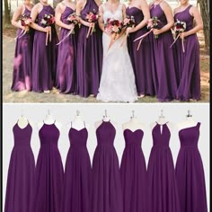 the bridesmaid dresses are all different colors