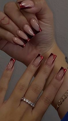 Dark Nails French Tip, Fall Acrylic French Tips, Subtle Halloween Nails Square, Unique Acrylic Nails Winter, Short Acrylic Thanksgiving Nails, Thanks Giving And Christmas Nails, Fall Red Nails Acrylic, Burgundy Acrylic Nails Square, Red French Tip Nails Medium Length