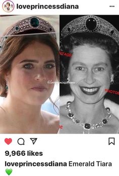 two pictures of princesses, one with tiara and the other with diamond necklaces