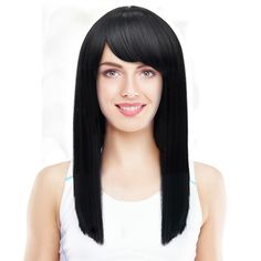 This full lace wig ready to wear right out of the box! Style yourself in minutes with fashion forward synthetic wig. The wig is a medium length straight synthetic wig with full bangs. Have a new hairstyle whenever you want with this cut, styled and ready- to -wear product. Feature 1) Soft And Bouncy 2) Very natural hairline and Fashion Looking. Care Guide: 1. Holding the wig by the part area, use a wide-tooth comb to gently comb the hair to remove any tangling. When combing the hair, always star Straight Wig With Bangs, Full Bangs, Wig Stand, Full Hair, Wig With Bangs, Product Feature, Head Hair, Straight Wig, Synthetic Lace Front Wigs