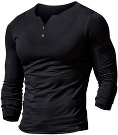 Muscle Alive Mens Long Sleeve Henleys T-Shirts Buttons Placket Plain v Neck Cotton Shirts Black Color Size M at Amazon Men’s Clothing store Activewear Styling, Modern Activewear, Mens Summer Casual, Running Shorts Men, Henley T Shirt, Mens Henley, Muscle T Shirts, Casual Summer Shorts, Plain Shirts