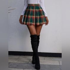 Tartan Plaid Print Skirt Pleated And Flare High Waisted Plaid Print Skirt, Preppy Skirt, Rock Outfit, Printed Pleated Skirt, Women Skirts, Pleated Midi Skirt, Plaid Skirts, Skirt Outfits, Pleated Skirt