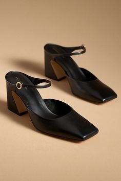 Leather upper, insole, sole Slip-on styling Imported | Square-Toe Mule Heels by Anthropologie in Black, Women's, Size: 7, Leather Luxury Slingback Pumps With Leather Sole And Square Toe, Luxury Pointed Toe Calf Leather Oxfords, Cheap Pointed Toe Faux Leather Heels, Luxury Leather Sole Block Heels For Women, Luxury Low Heel Calf Leather Heels, Luxury Leather Shoes With Heel Strap And Almond Toe, Luxury Black Leather Shoes With Almond Toe, Cheap Chic Block Heels Medium Width, Luxury Fall Dress Shoes With Snip Toe