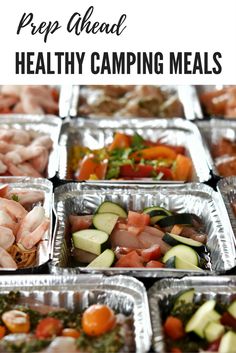 there are many trays of healthy camping meals