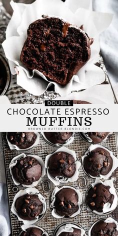 chocolate espresso muffins in paper cups on a tray