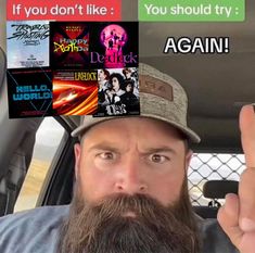 a man with a long beard holding up two fingers in front of his face and the caption if you don't like you should try again