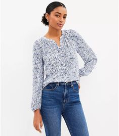 LOFT @ Work: Women's Casual Work Clothing | Loft Spring Capsule Wardrobe, Tie Neck Blouse, Blouse Tops, Flowy Blouse, Petite Tops, Floral Ruffle, Inspiration Style