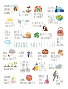 a spring bucket list with pictures and words