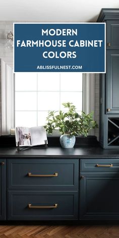 the modern farmhouse cabinet colors in this kitchen