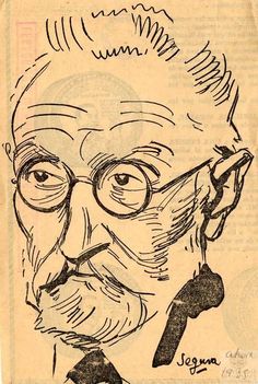 an old drawing of a man with glasses