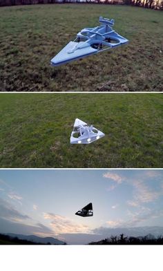 two different views of a plane in the grass