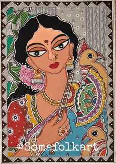 Madhubani Lady, Mexican Bohemian, Colourful Home Decor, Indian Wall Decor, Painting Indian, Rajasthani Art, Home Decor Indian, Colourful Home, Kalamkari Painting