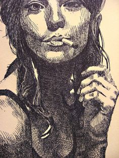 a drawing of a woman with long hair