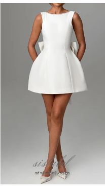 TRISTA BOWKNOT PEARL BACKLESS MINI DRESS IN WHITE Short Dresses Homecoming, Bow Shorts, Pearl Bow, Dresses Homecoming, Mini Dress Party, Evening Party, Pearl White, Homecoming Dresses, A Line Dress