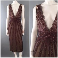 Mandalay Dress New With Tags Size 10 Brown Swarovski Crystals Dress, Swarovski Crystal Dress, Mandalay Dress, Krikor Jabotian, Dress Deep V Neck, Crystal Dress, Ankara Dresses, Beaded Gown, Mandalay