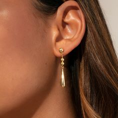 Gold Earrings Formal Wedding Jewelry, Gold Bridesmaid Accessories, Long Dangly Gold Earrings, Formal Jewelry Gold Earrings, Elegant Gold Plated Single Teardrop Earring, Elegant Hypoallergenic Gold Plated Teardrop Earrings, Trendy Teardrop Earrings For Formal Occasions, Trendy Teardrop Dangle Earrings, Trendy Teardrop Dangle Earrings For Pierced Ears