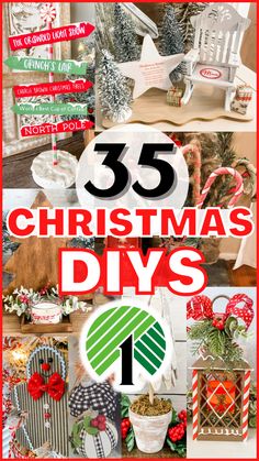 christmas diy's with the title overlaying it in red, white and green