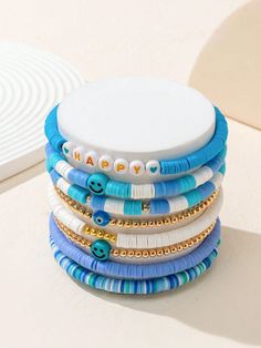 Color: Blue Material: Polymer Clay Magnetic: No Product Measurements in cm : Size Diameter one-size 9 Polymer Clay Beaded Necklace, Clay Bracelets, Clay Bead Necklace, Beaded Braclets, Bracelets Easy, Bracelet Art, Clay Magnets, Bracelet Inspo, Bracelets Ideas