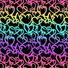 many hearts painted in different colors on a black background