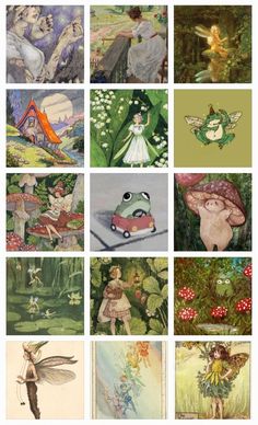 many different pictures are shown in this collage, including fairy images and other artwork