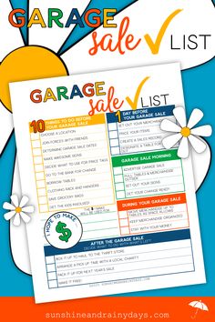 the garage sale list is shown with daisies