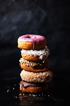 three donuts stacked on top of each other