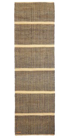 a brown and black striped rug on a white background