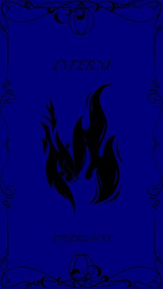 a blue book cover with black flames on the front and back covers, in an ornate frame