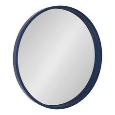 a round mirror with blue trim around it