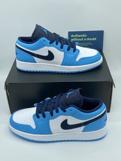 Air Jordan 1 Low  UNC   Size 5.5Y Women 7  Style # 553560-144  NEW WITH BOX Pics of shoes and box in images 100% Authentic Jordan Low 1, Air Jordan 1 Low Unc, Unc Jordan 1, Unc Jordans, Jordan 1 Low Unc, Air Jordan 1 Unc, Dream Sneakers, Low Jordan 1, Jordan 1 Lows