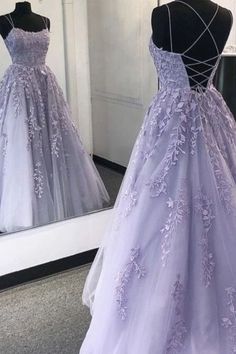 Vestido Color Lila, Lilac Prom Dress, Elegantes Business Outfit, Lace Long Prom Dress, Purple Tulle, Purple Prom, Spaghetti Strap Prom Dress, Stunning Prom Dresses, Purple Prom Dress