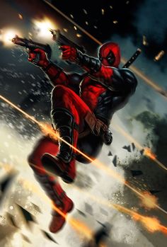 Because if it's not a shower of bullets, it's just not Deadpool. via CyberWolf & dleoblack.deviantart.com Marvel 616, Deadpool Character, Last Action Hero, Deadpool Art, Deadpool Wallpaper, Wallpaper Designs