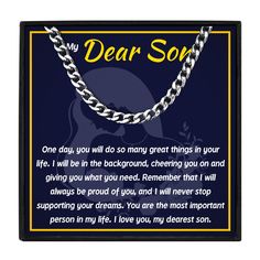 Imagine the look on your son's face when he opens up this thoughtful gift! Mother Son Necklace A beautiful gift for your Son! Give them with a reminder note of how much we love them! it reminder your children to be stronger and more courageous. Material: Stainless steel Item Type: Necklace Length: 50cm and 60cm Width: 5mm Our necklace gift set is a sentimental way to surprise your man whom you love your whole heart. This unique necklace makes meaningful gifts for a son from a mom or dad. The per Mother Son Necklace, Forever Necklace, Mom And Son, Mother Son, Whole Heart, Unique Necklace, Proud Of You, Your Man, Unique Necklaces