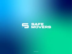 the safe movers logo is shown on a blurry blue and green background with white lettering