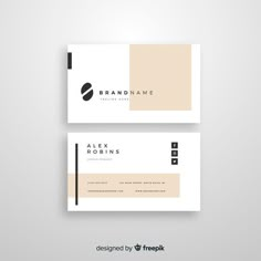 two white business cards with black and beige accents