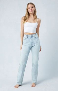 PacSun Eco Stretch Light Blue '90s Boyfriend Jeans | PacSun Cropped Bottoms For Everyday Spring Wear, Everyday Spring Cropped Bottoms, Spring Everyday Cropped Bottoms, Everyday Light Wash Cropped Bottoms, Light Wash Cropped Bottoms For Everyday, Light Wash Stretch Cropped Bottoms, Sporty High Rise Jeans For Spring, Casual Cropped Bottoms For Everyday, Trendy Summer Jeans For Elevated Casual Occasions