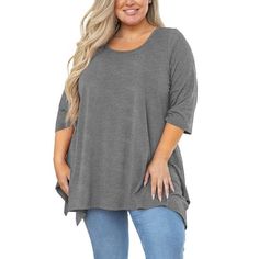 SHOWMALL Plus Size Tunic Top is going to be the newest staple in your wardrobe! It is suitable for everyday wear.The style of this plus size tunic offers a versatile fit that's great in a day for casual entertainment. Material: Plus size casual tunic made of high quality fabric, soft, breathable, lightweight, stretch and comfy to wear in this spring, summer, autumn and winter. No see-through, no shrink, let you show off a grace look. Features: Loose waist 3/4 sleeve plus size shirt for women des Plus Size Fall Tunic, Florida Fall Fashion, 60 Outfits, Expensive Dresses, Plus Size Tunic, Plus Size Boutique, Casual Tunics, Shirts For Leggings, Loose Shirts