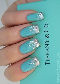 Teal And Glitter Nails, Tiffany Inspired Nails, Aqua Nail Ideas, Tiffany Nails Design, Teal Wedding Nails, Tiffany Blue Nails Design, Blue Teal Nails, Teal Gel Nails, Teal Blue Nails