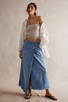 We The Free Roxie Denim Wrap Skirt Wrap Jean Skirt, Tela, Jean Skirt Outfits Summer, Wrap Skirt Outfit, Denim Skirt Outfit Summer, Denim Wrap Skirt, Jean Skirt Outfits, Denim Jean Dress, Denim Skirt Outfits