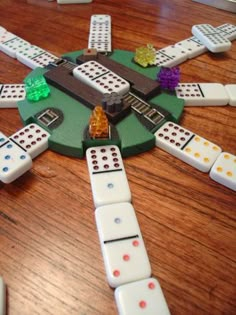 a board game with dices and dominos on it