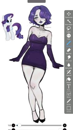 a drawing of a woman in purple dress