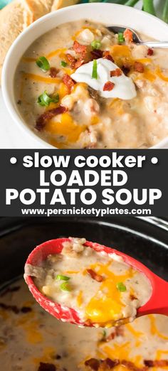 this slow cooker loaded potato soup is the best way to use up leftover potatoes