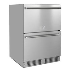 a stainless steel refrigerator freezer sitting on top of a white background with the door open