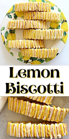 lemon biscotti on a plate with the title above it