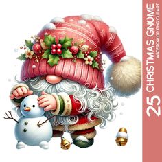 a christmas card with santa claus and snowman