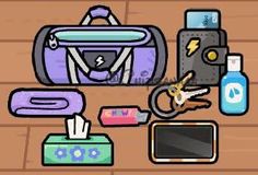 the contents of a bag are shown on the floor next to other items and accessories